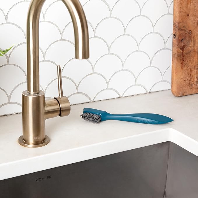 Full Circle Clean Ocean Small Grout Brush, Tough Bristles, Cleans Crevices, Sustainably Made 100% From Recycled Ghost Fishing Nets, Safe for Nonstick
