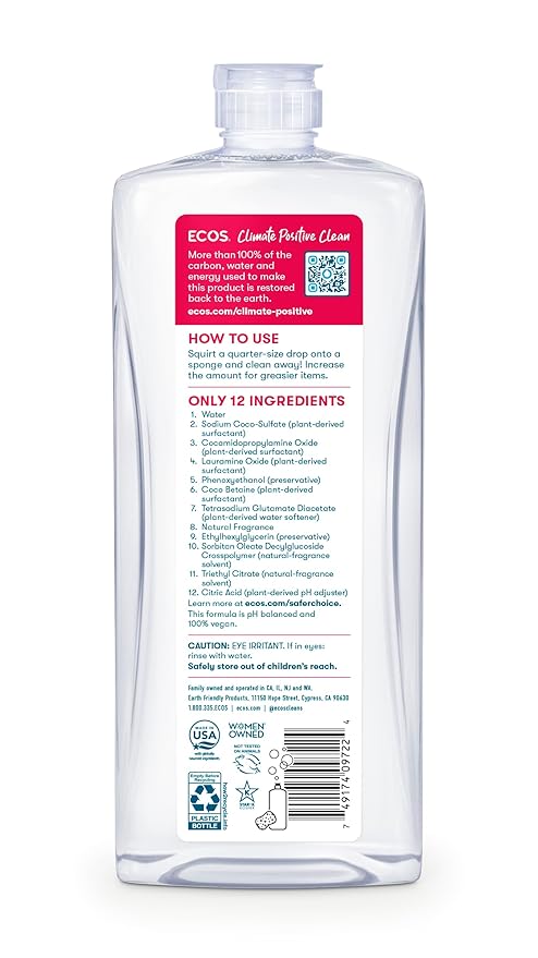 Earth Friendly Products Dishwashing Liquid, Natural Grapefruit, 25 Ounces, Orange (PL972212)