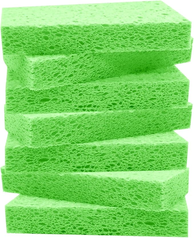 Large Cellulose Sponges, Kitchen Sponge for Dish, Thick Heavy Duty Scrub Pads, Non-Scratch Scrubber for Household/Cookware/Bathroom/Office/Boat 5.5" x 3" x 1" (7 Pack) Green