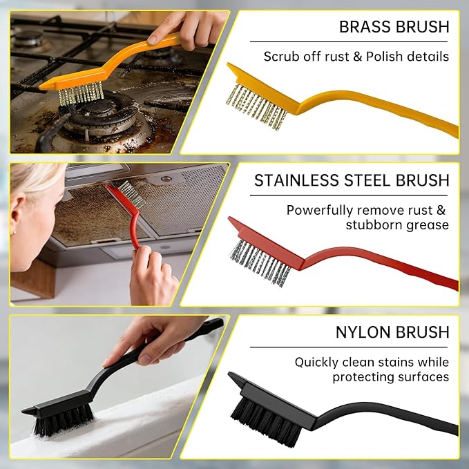12Pcs Crevice Cleaning Brush Set, Hard Bristle Small Cleaning Brushes for Household Use with Scraper & Hook, Multi-Purpose Cleaning Tool for Kitchen, Bathroom, Grout, Corners, Tight Spaces