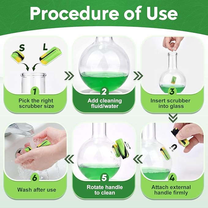 Magnetic Glass Cleaner Kit - Deep Cleans Hard-to-Reach Glassware & Narrow Pipes Two Reusable Silicone Scrubbers with Handle Perfect for Intricate Shapes, Black