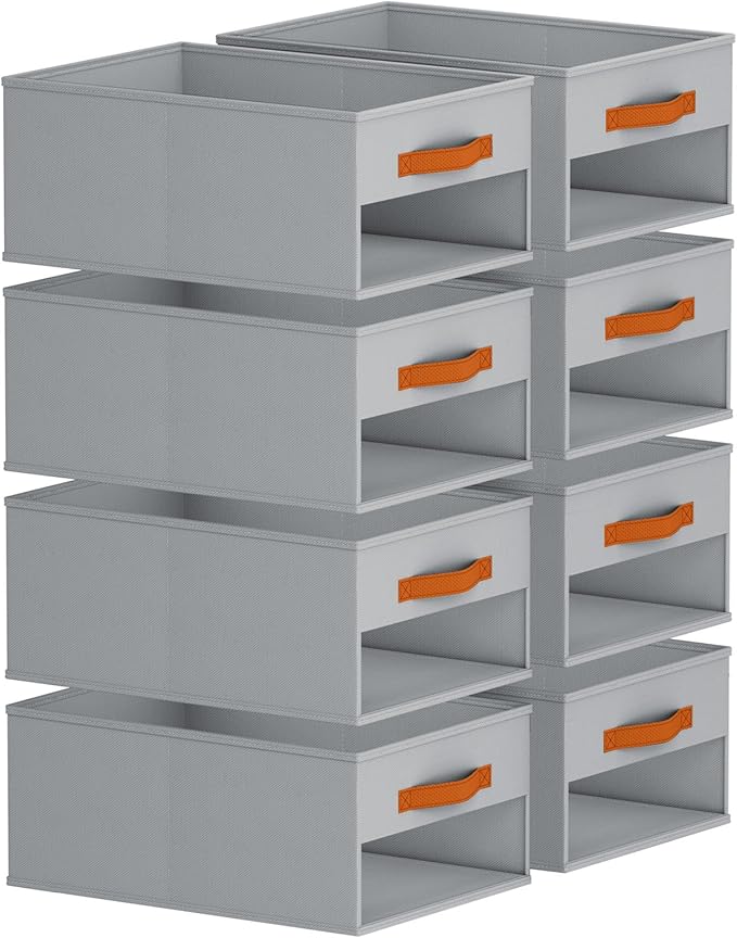 Homsorout Drawer Organizers and Storage - 8 Pack Foldable Pants Organizer with Clear Window & Handles, Fabric Closet Organizer for Clothes, Jeans, Sweaters, Towels, T-shirt, Scarf (Grey)