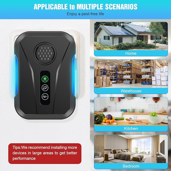 Upgraded Ultrasonic Repellent Plug in Indoor Pest Control Repellent for Mouse, Bugs, Spiders, Rodent, Roaches, Ant, Flea,Mosquito Repellent 3 Mode Switching, 6 Packs