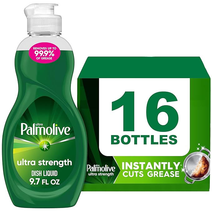 Palmolive Ultra Strength Liquid Dish Soap, Cuts Grease and Grime, No Soaking Needed, Powerful on Plastics, Dishwashing Liquid, 9.7 fl oz Bottle