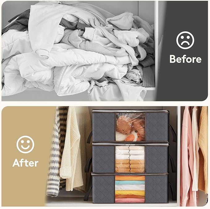 Lifewit 8 Pack 35L Clothes Storage Bins with Lids, Foldable Blanket Storage Bags with Zippers, Clear Window and Reinforced Handles, Closet and Organization for Clothing, Sweater, Comforter, Bedding