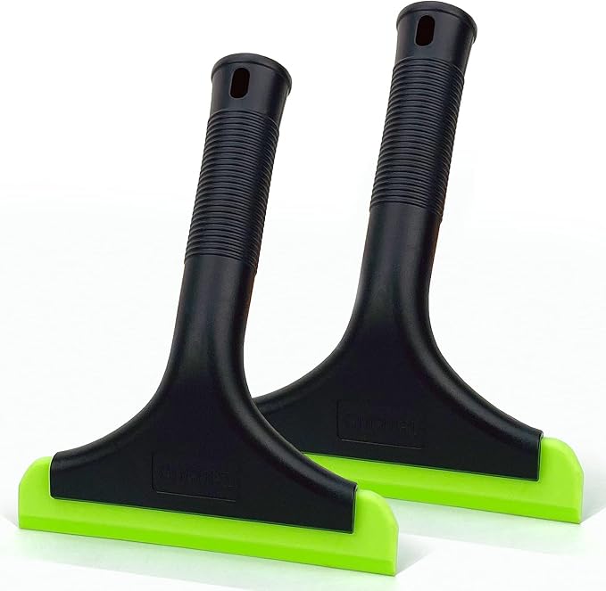 Super Flexible Silicone Squeegee, Auto Water Blade, Water Wiper, Shower Squeegee, 5.9'' Blade and 7.5'' Long Handle, for Car Windshield, Window, Mirror, Glass Door, Black Green