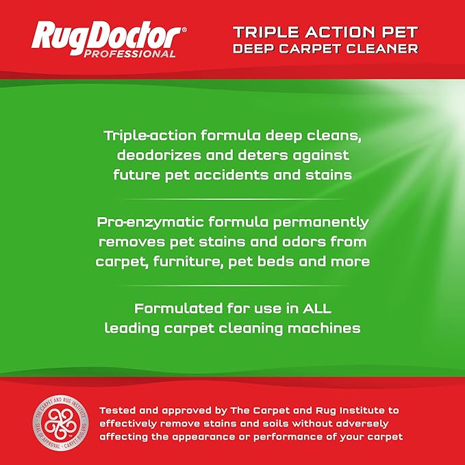 Rug Doctor Pet Carpet Cleaner, 96 oz., Pro-Enzymatic Formula with 3X Action - Cleans, Deodorizes, & Deters Remarking, Concentrated Solution, Professional Grade for Pet Stains & Odors