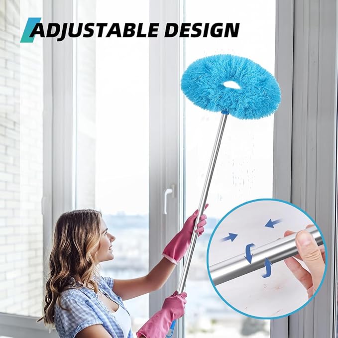 DRQ Ceiling Fan Cleaner Duster, 2 Pack Reusable Microfiber Duster with Extension Pole, 13 to 48 Inch Fan Blade Cleaner, Removable Dusters for Cleaning Walls Bookshelves Door Window Top (Blue Pink)