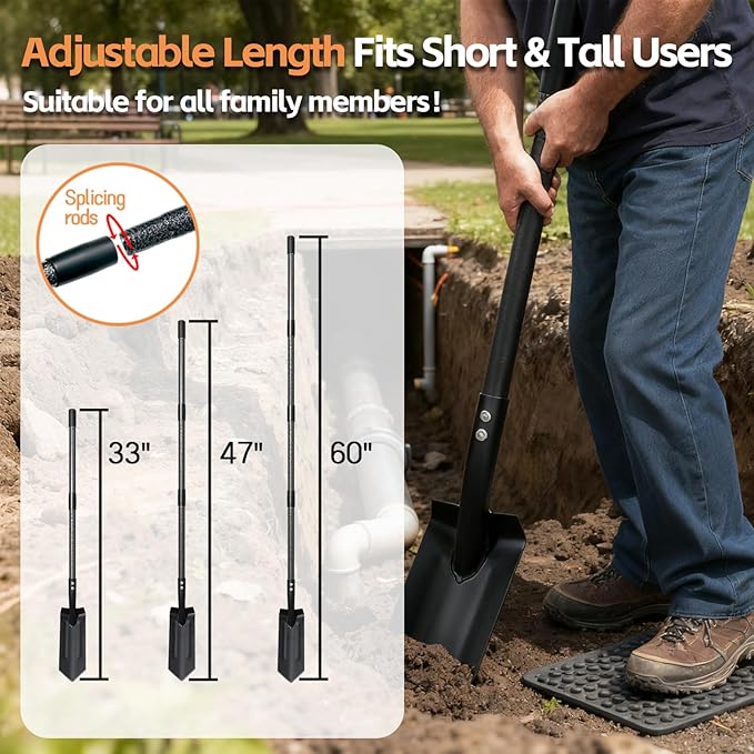 Trench Shovel for Digging, 4 inch V-Shape Narrow Trenching Spade, Heavy Duty Metal Garden Shovel Entrenching Tool for Edging Gardening Landscaping, 60 inch Adjustable Long Handle & Foot Rest Pedal
