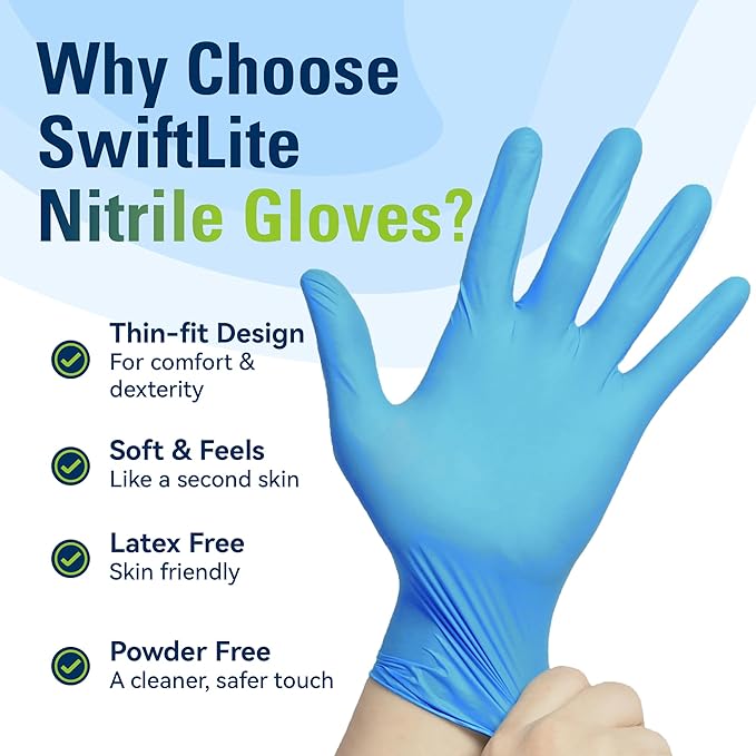 Nitrile Gloves, Food Safe Disposable Gloves Latex Free, Blue Rubber Gloves Powder Free for Cooking and Cleaning