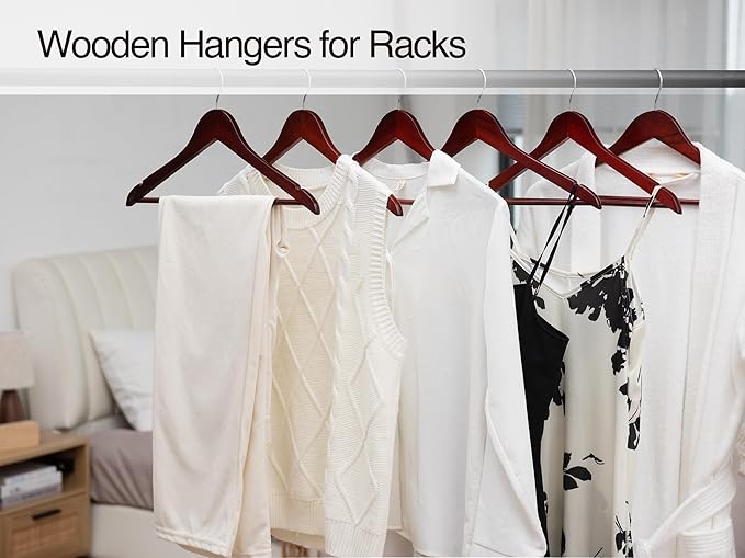 StorageWorks Wooden Hangers 20 Pack, Wood Coat Hangers for Closet, Heavy Duty Clothes Hangers for Suits, Shirts, Pants, Jackets, Dark Cherry Color
