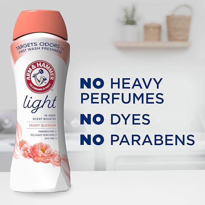ARM & HAMMER Light In-Wash Scent Booster, No Heavy Perfumes, No Dyes, No Parabens, Peony Blossom Scent, 24 Oz