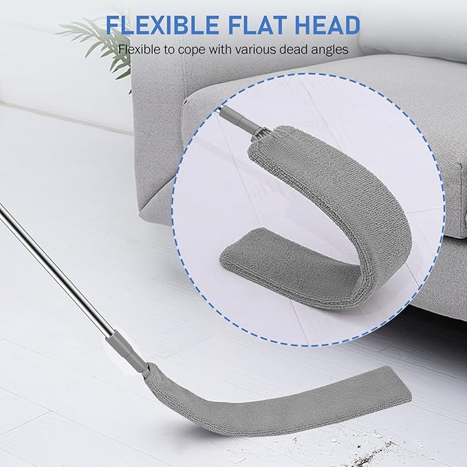 SetSail Dusters for Cleaning Retractable Gap Duster with Extension Pole Long Handle Cleaning Tools Flat Dust Cleaner with 2 Microfiber Dusting Cloths for Under Appliances Furniture Fridge