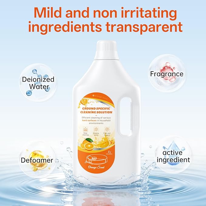 1L Sweet Orange Floor Cleaning Solution Compatible with Roborock&Eufy&iRobot&Ecovacs&Dreame&Shark, Fragrance Deodorization, Deep Cleans for Multiple Hard Floors, Suitable With All Robot Vacuum