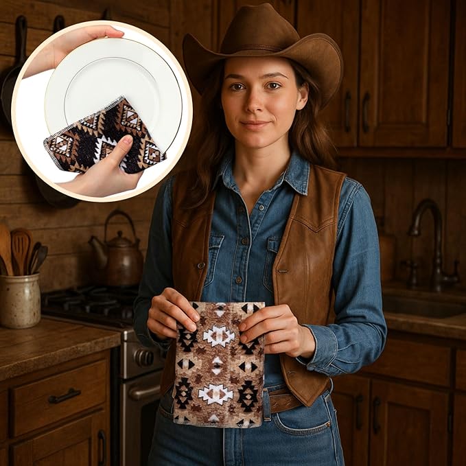 36 Pack Western Aztec Reusable Cleaning Cloths Washable Cotton Kitchen Towels for Home(Brown)