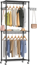 Heavy Duty Rolling Garment Rack, 3 Tiers Wire Shelves Adjustable Freestanding Portable Rolling Clothing Rack with Lockable Wheels, 29.5''L x 15.8''W x 78.8''H, Max Load 400 LBS