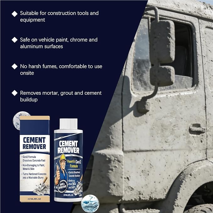 Fast-Acting Concrete Remover, No-Damaging Cleaner Liquid, 237ml Dried Concrete Dissolver with Powerful Formula, Safe Cleaning Solution with Easy Application Feature -Friendly