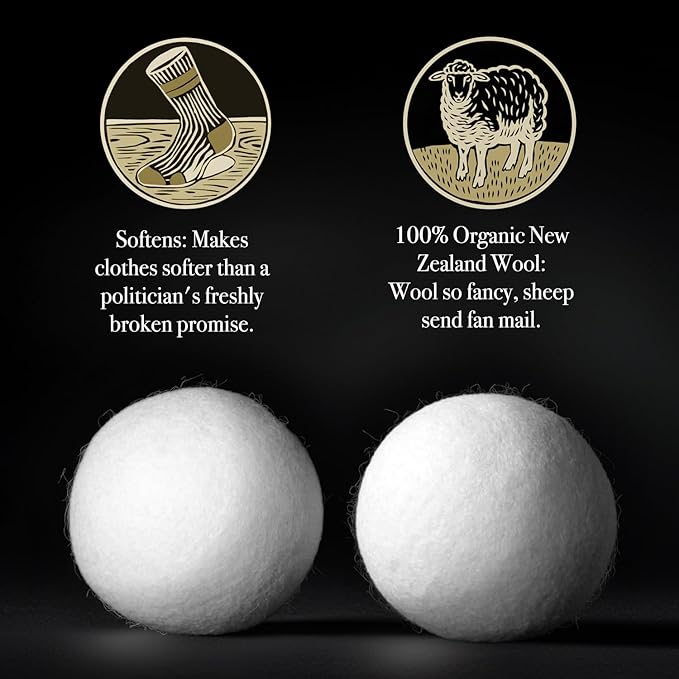 XXL 4in Wool Dryer Balls – Twice The Size of XL | 100% Organic New Zealand Wool | Shorten Drying Time | Reduce Static & Wrinkles Fast (by BigWoolBalls)
