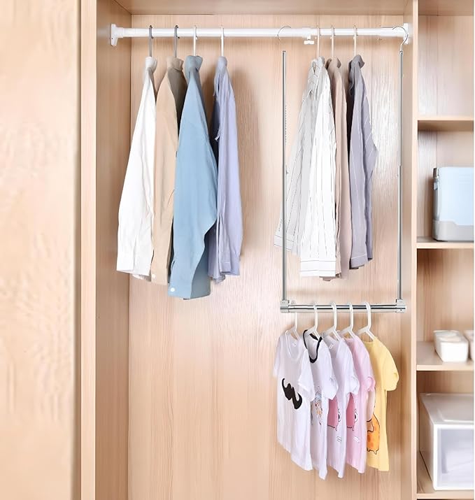 Adjustable Hanging Closet Rod, Extender Hanging Rod, Closet Hanging Organizer, Heavy Duty Closet Bar, Hanging Rod (1 Pack, Chrome)