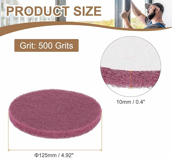HARFINGTON 16pcs Scrubber Scouring Pads 500 Grits 5 Inch Drill Power Brush Hoop and Loop Surface Conditioning Disc Drill Scuffing Disc Scrub Pads for Home Kitchen Cleaning, Red
