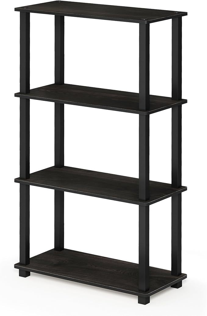 Furinno TURN-S-TUBE Storage Shelves, 4-Tier Book Shelf, Corner Shelf, Toolless Open Shelves, for Organization and Storage, Living Room, Garage, Home Office, Espresso