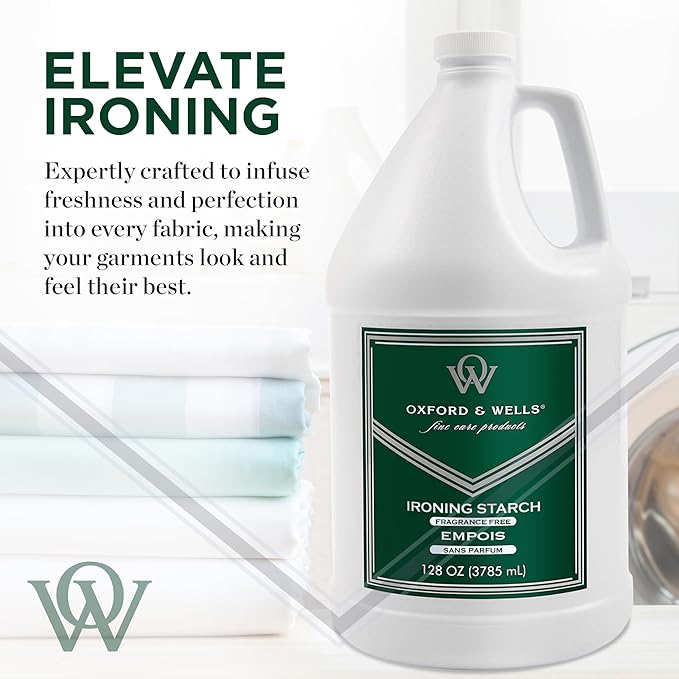 Oxford & Wells Premium Wrinkle Releaser Spray Starch - Ironing Spray, Fragrance-Free, Non-Aerosol Fabric Care - Non-Flaking, Non-Streaking, Gentle on Fabrics - Wrinkle Spray for Clothes - 128 Ounce