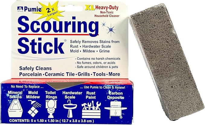 PUMIE Extra Large Pumice Scouring Stick, 2x Larger Than Regular Stick, Heavy Duty Pumice Cleaning Stone for Tough Kitchen Stains, Toilet Bowls & Rings, Extra Large Pumice Cleaning Bar for Rust & Pain