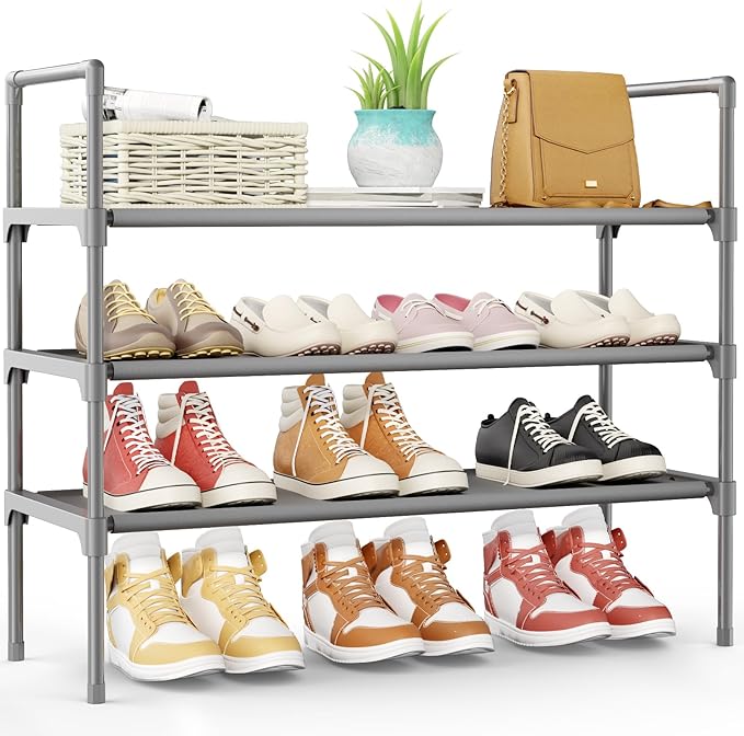 Kitsure Shoe Rack - 3-Tier Shoe Organizer, Shoe Rack for Closet, Entryway, Bedroom, Easy- Assembly Storage Shelf with Side Handles, 27.6" Wide - 3 Tiers, Grey