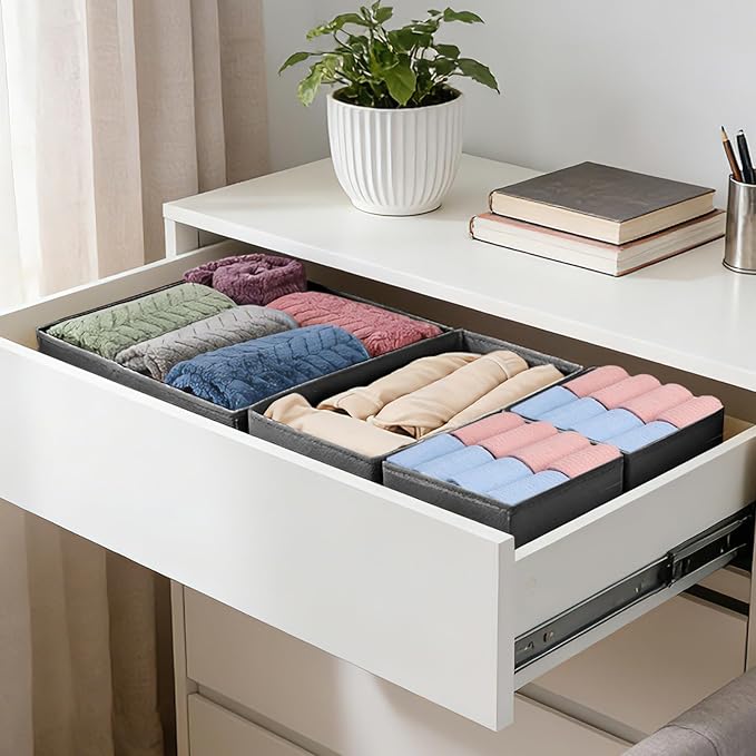 Drawer Organizer Clothes, 16 Pack Dresser Organizer Bins, Foldable Closet Organizers and Storage Fabric Dresser Bins, Shallow Drawer Dividers for Clothing, Underwears, Socks, Tie