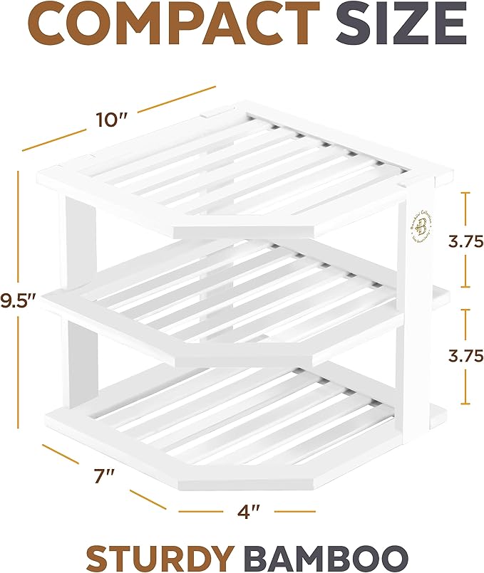 Bambüsi Plate Organizer for Cabinet - Corner Cabinet Organizer and Kitchen Cabinet Organizer Shelf, Kitchen Countertop Organizer for Plates, Dishes and Bowls, Space Saving Corner Rack, White