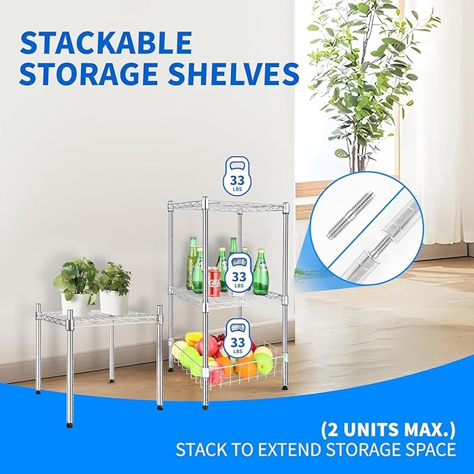 Simple Deluxe 1-Tier Shelving Unit, 15" W x 15" D x 13.8" H Wire Metal Storage Rack, Chrome