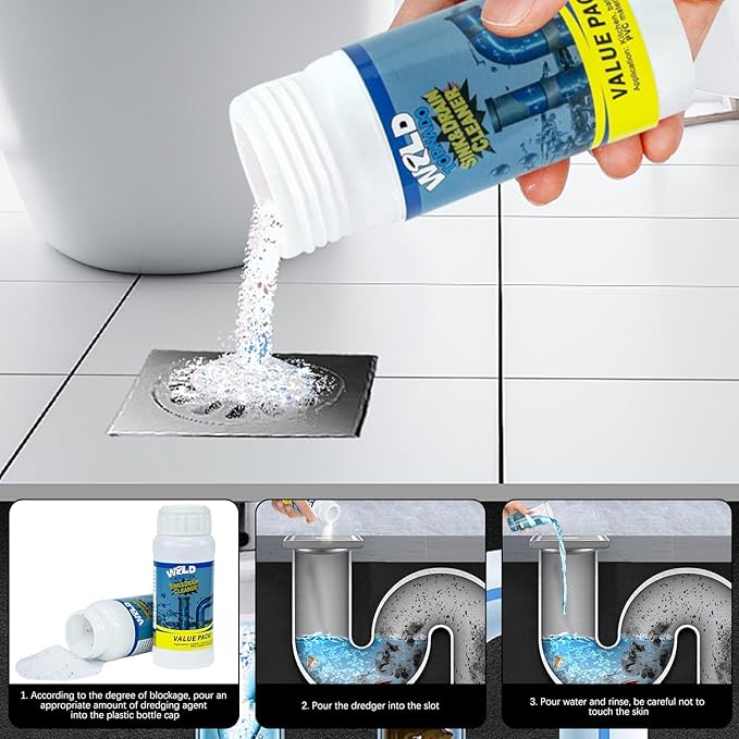 4Pcs Wild Tornado Pipe Dredge, Powerful Sink and Drain Cleaner Powder, Quick Foaming Drain Cleaner for Kitchen, Bathroom & Toilet Pipes