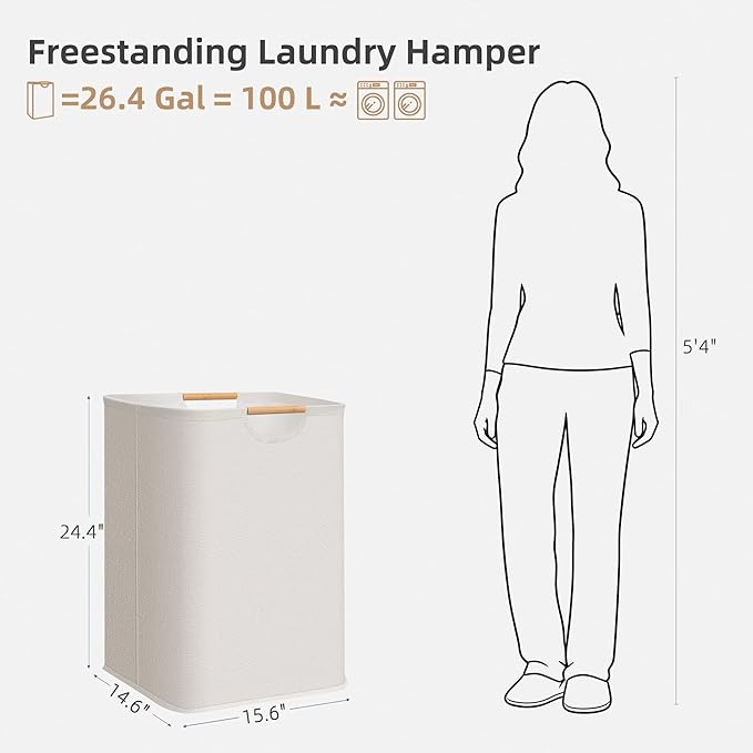 STORAGE MANIAC 2-Pack Large Laundry Hamper, 80L (21.1 Gal) Collapsible Laundry Basket with Bamboo Handles, Freestanding Waterproof Clothes Hamper for Laundry Room, Bedroom, Dorm, Towels, Toys, Beige