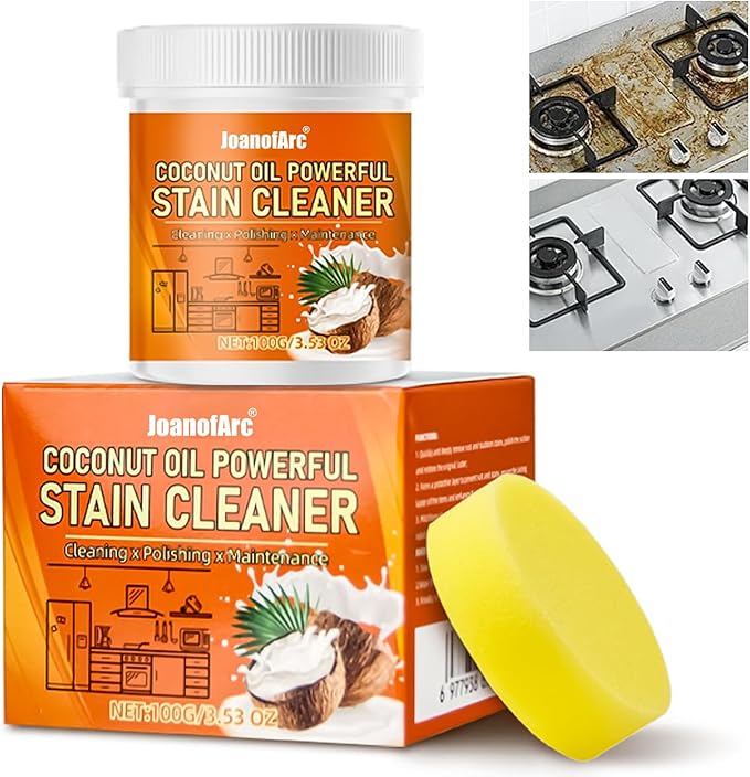 JoanofArc Multi-Purpose Powerful Cleaner for Kitchen, 100g Coconut Oil Cleaning Paste, Heavy Duty Degreaser-Paste, Coconut Oil Polishing Cleaner, Deep Cleaning Stain Remover for Kitchen Appliance