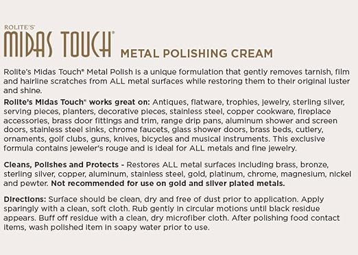 Rolite Midas Touch Metal Polishing Cream 1 Lb for Silver Gold Brass Copper Chrome Non-toxic Jewelry Restoration