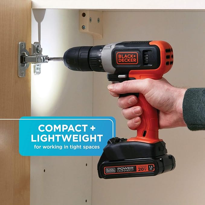 BLACK+DECKER 20V MAX Cordless Drill Kit with ‎Battery, Charger, Includes Double Sided Drill Bit (BCD702C1)