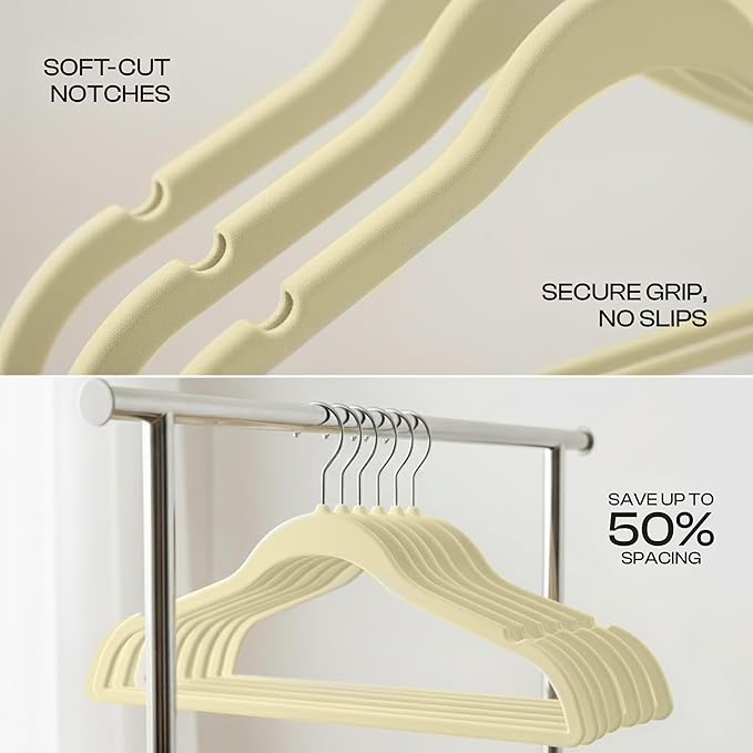 Utopia Home Velvet Hangers 50 Pack - Non-Slip Suit Hangers with 360 Degree Rotatable Hook - for Pants, Coats, Shirts & More (Ivory)