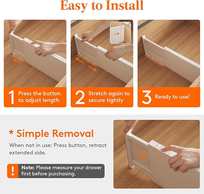 Lifewit 12 Pack 6" High Drawer Dividers 34-56cm/13.5-22" Adjustable Drawer Organizer for Clothes/Utensils, Expandable Drawer Separator in Dresser/Kitchen/Bedroom/Office Organization & Storage White