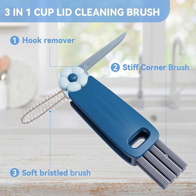 3 in 1 Cup Lid Gap Cleaning Brush Set, Multifunctional Bottle Cleaning Brush, Cup Lid Gap Cleaner, Home Kitchen Crevice Cleaning Brush Tools (Black+Blue+Green)