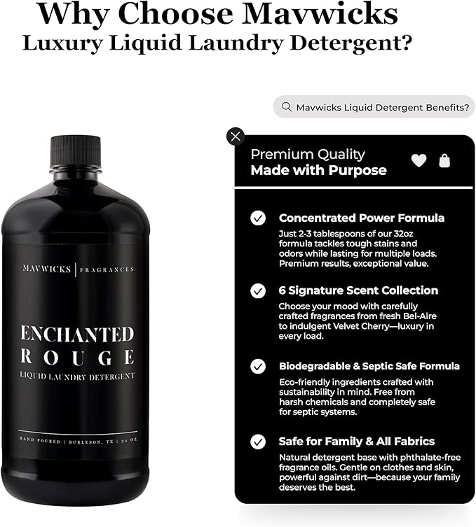 Laundry Liquid Detergent (Enchanted Rouge) - 32 Oz Laundry Perfume Bottle for Men & Women, Stain & Odor Remover, Deep Clean, Long-Lasting Fragrance and Freshness for All Fabrics
