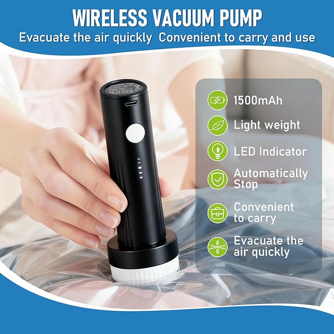 Vacuum Seal Bags for Clothing Travel with Rechargeable Air Pump, 12 Pack of 4 Carry-on Size Space Saver Vacuum Storage Bags, Compression Packing Bags for Luggage Suitcase for Closet Organization