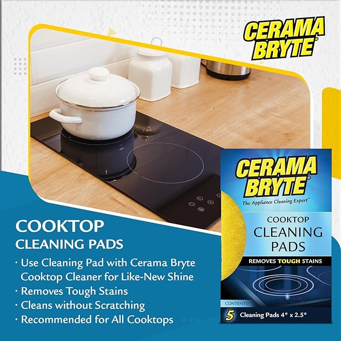 Cerama Bryte 10 x 5 Pack Cleaning Pads Cooktop and Stove Top Cleaner for Glass - Ceramic Surfaces, 50 Count