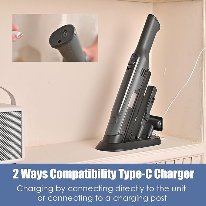 Handheld Vacuum Cordless, Lightweight 1.4lb with Powerful Suction, Charging Dock, Single Touch Empty and Detachable Dust Cup, Portable Mini Car Vac for Home Pet Car (Light Black)