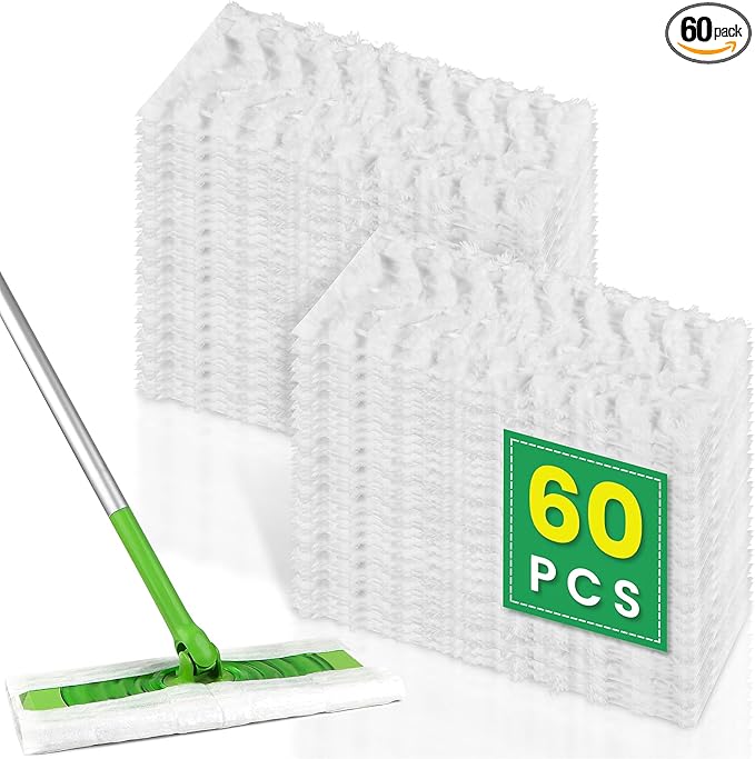 60 Count for Swiffer Dry Cloths Compatible with Swiffer Sweeper& Mop Deluxe 2-in-1 Floor Mopping and Limited Edition Pink Wicked, Cleaning Dust and Hair, for Swiffer Dry Sweeping Cloths