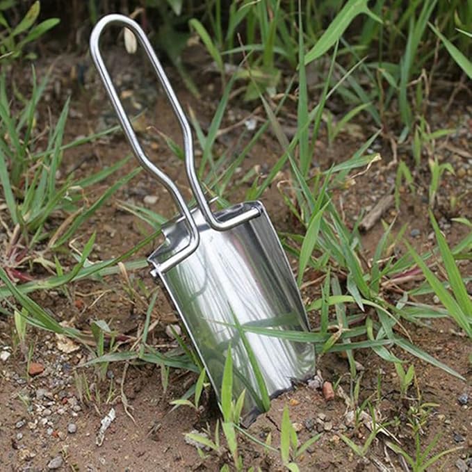 EMVANV Mini Folding Shovel,Foldable Garden Handy with Carrying Pouch Camping Trowel Stainless Steel Outdoor Survival Shovel for Garden and Campsite Use While Hiking, Camping and Outdoor(Silver)