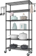 Folews 6-Tier Metal Storage Rack with Wheels, Sturdy Adjustable Wire Shelving Unit for Garage Kitchen Pantry Laundry Room, 36" W x 14" D x 75" H Large Rolling Organizer Shelf Easy Assembly, Black