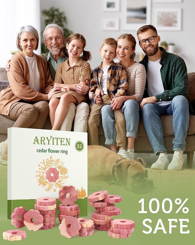 Aryiten Cedar Blocks for Clothes Storage, 32 Pack Cedar Rings, Aromatic Scent Cedar Planks for Clothes Storage Closets Clothes Hangers and Drawers Freshener Protection & Control