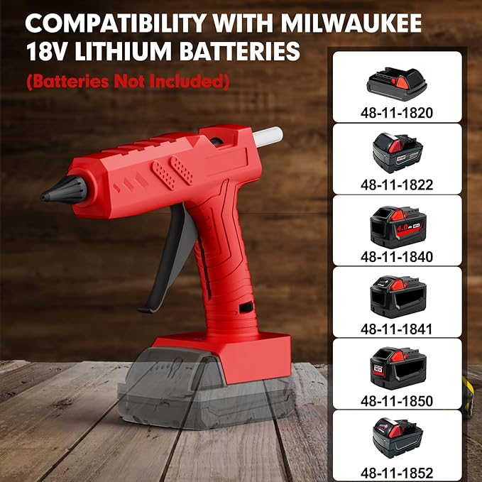 Cordless Hot Glue Gun for Milwaukee 18V Battery, 60W Full Size Heavy Duty Glue Gun, Handheld Hot Glue Gun Kit with 30pcs 0.43'' Glue Sticks for Home Repair Arts Crafts DIY (Battery Not Include)