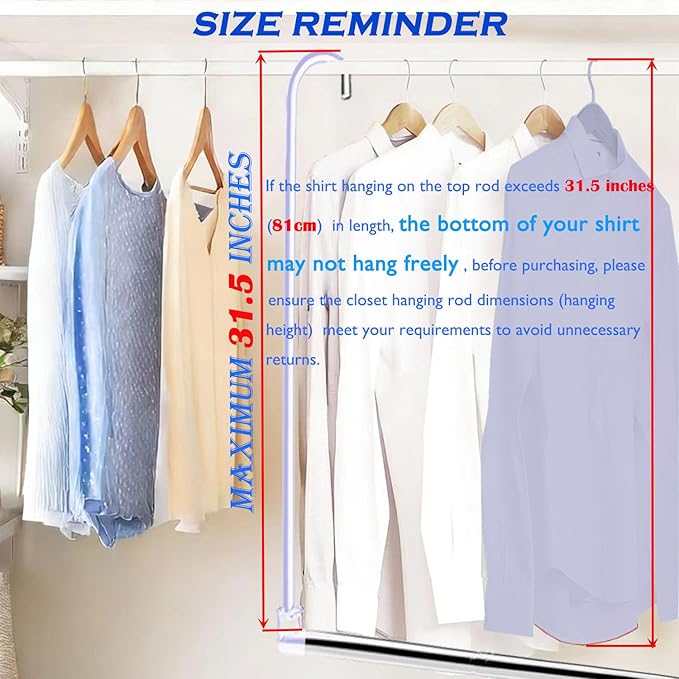 Closet Hanging Rod, Adjustable Width and Height Space-Saving Clothes Hanging Bar, 1 Pack Chrome