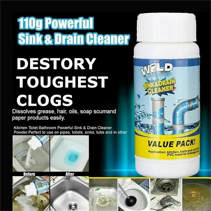 Sink and Drain Cleaner, Powerful Sink & Drain Cleaner, Foaming Clog Remover Quick Cleaning Tool for Kitchen & Bathroom (1Pcs)